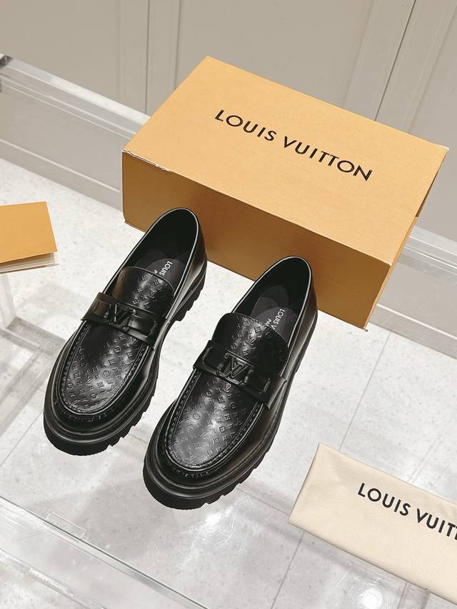 Men's Loafers 225 Lv Louis Vuitton's Latest Open-Edge Beaded Cowhide Thick-Soled