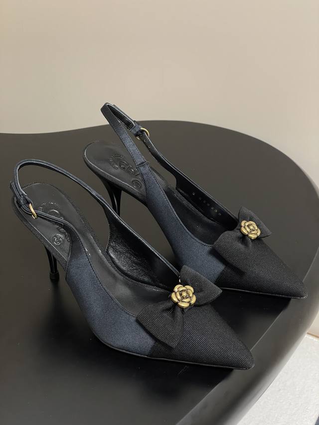 25Ss New Early Spring Product Chanel Chanel Pointed Bow Back High-Heeled Sandals