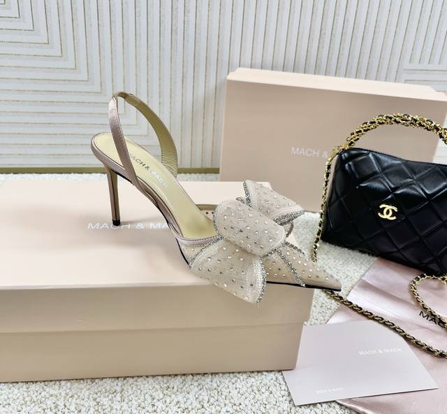 Mach & Mach Le Cadeau 25Th New Crystal Mesh Diamond Bow High-Heeled Sandals Prin