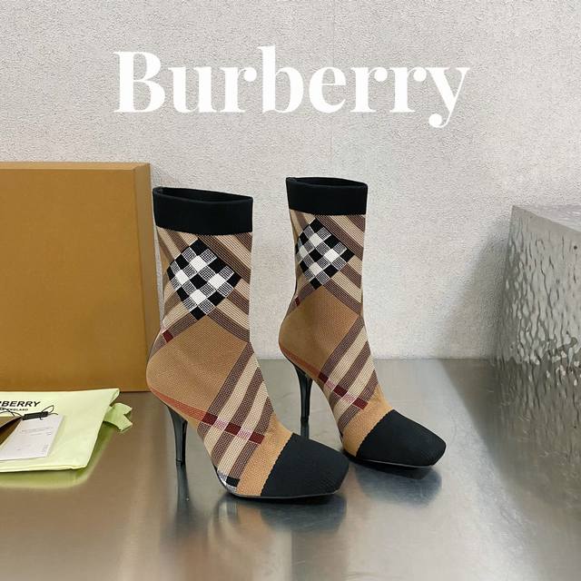 Price: Burberry's Latest Exclusive Square Toe Stiletto Plaid Stretch Knitted Sto