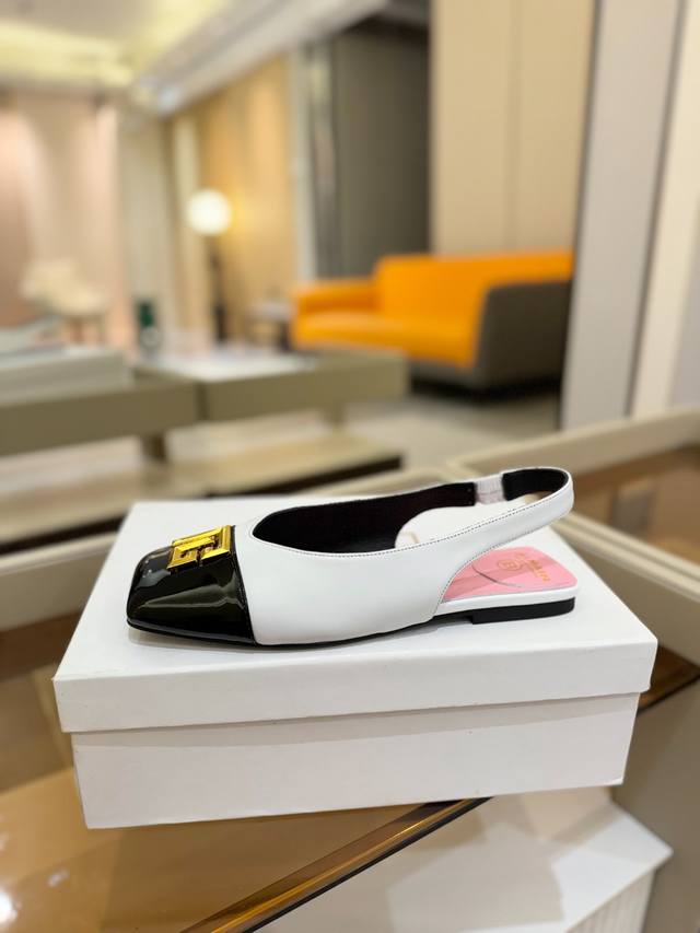 Price P: Balmain 2025 Catwalk Square Toe Flat-Bottomed Slingback Shoes Brand Bal