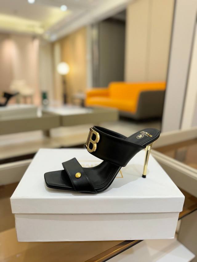 Price P: Balmain 2025 Spring And Summer Catwalk Metal Buckle High-Heeled Slipper