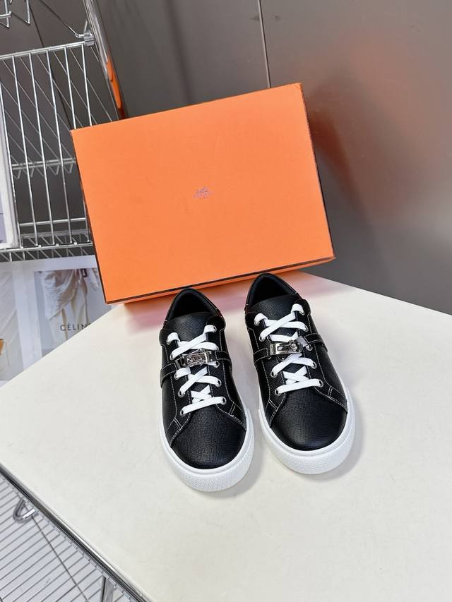 Men's 10 Hermes Kelly Buckle Classic Casual White Shoes For Couples, Top Version