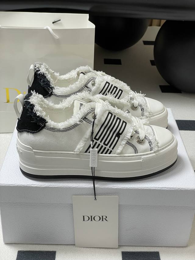 New Dior Walk'n'dior Thick-Soled Sneakers Low-Top Casual Canvas Shoes. Black And