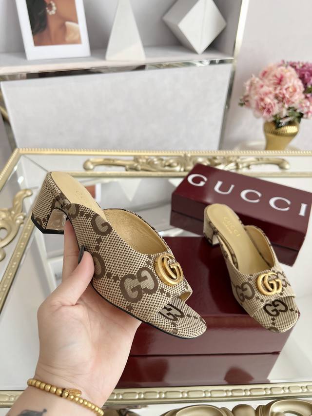 Gucci 2025 New Slippers, High Heels, Versatile And Slim, Original 1:1 Hardware!