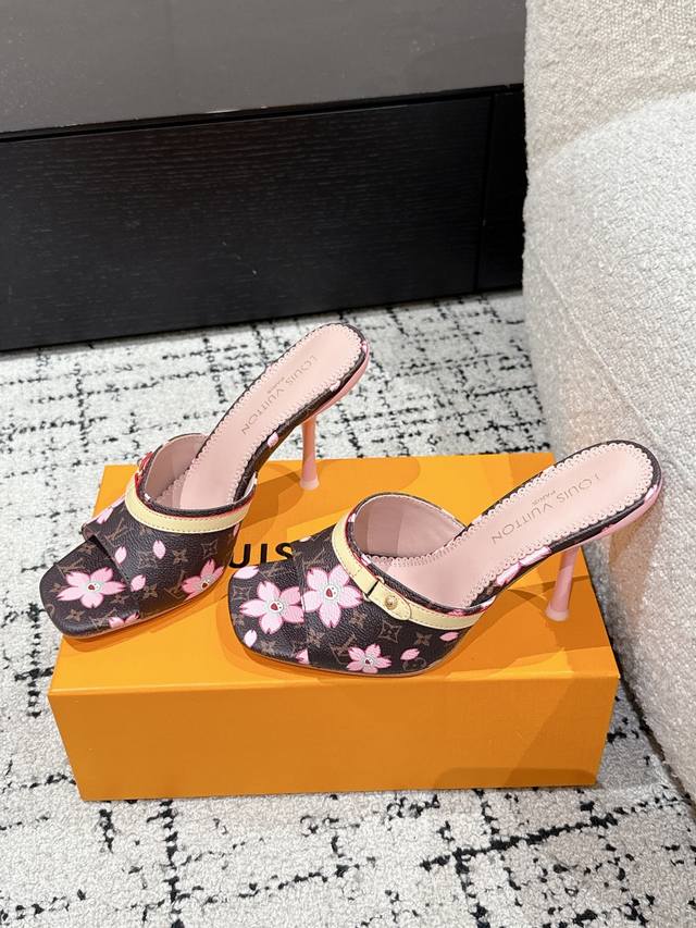 Takashi Murakami X Louis Vuitton 25 6Am Square Toe Open Toe High Heel Flip Flops