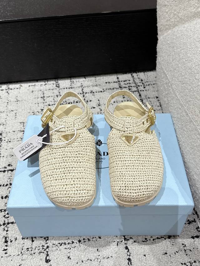 Top Version Prada 25 New Roman Woven Cap-Toe Sandals The Counters Are Out Of Sto