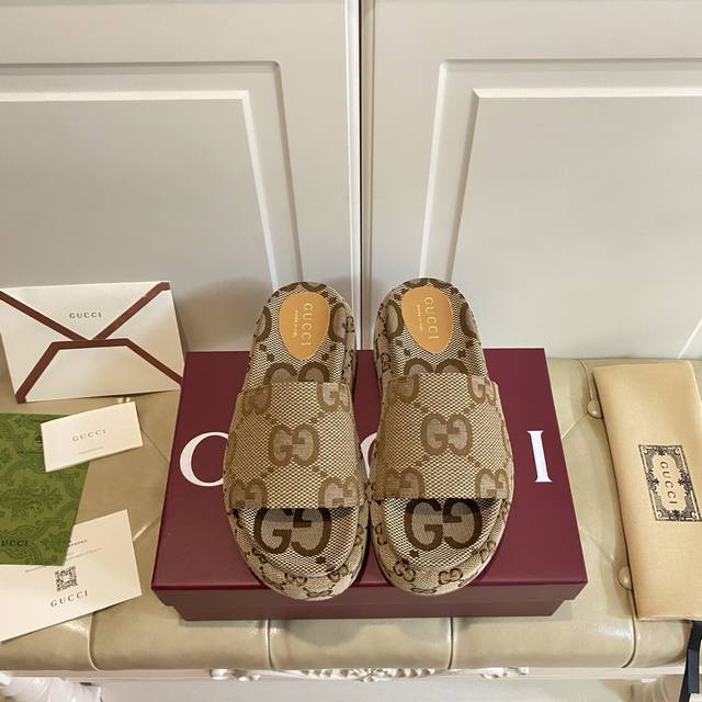 Factory Price P, Gucci Thick-Soled Slippers, Jacquard Fabric Size 35-44, Printed