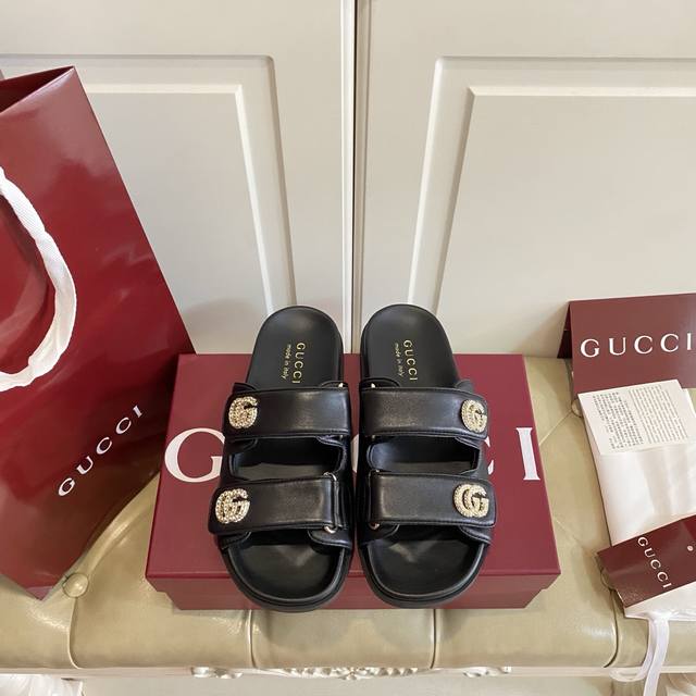 Factory Price P, Gucci New Slippers, High Version Series, Double Buckle Velcro,