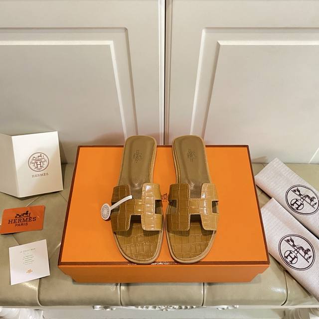 Factory Price P, Hermes Classic H Slippers High-End Series, Cowhide Surface Ston