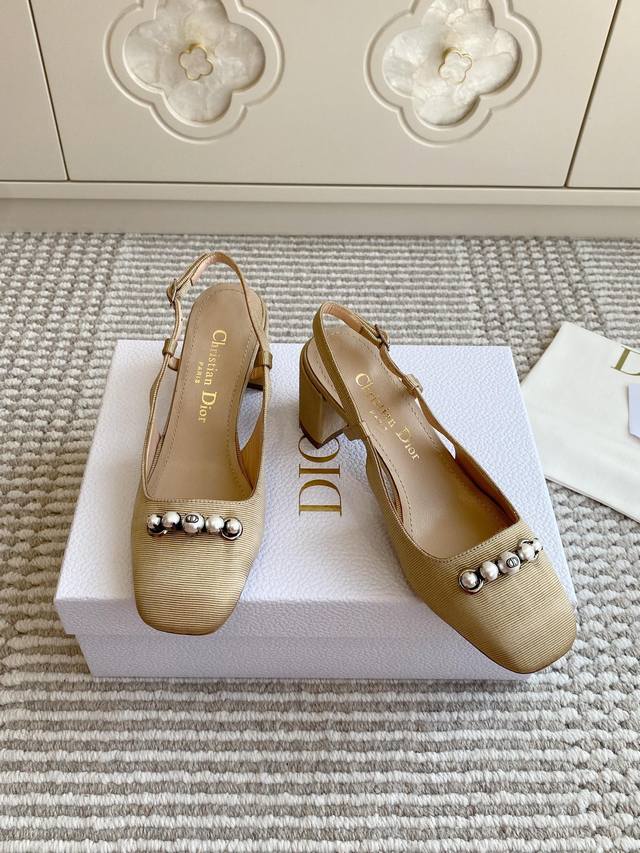 Dio Dior New Product Cd Pearl Chain Thick Heel Sling Sandals Top Quality Model S