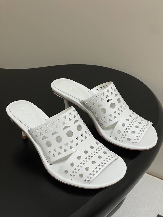 25 New Spring And Summer Alaia Hollow Carved High-Heeled Slippers With Laser Pun