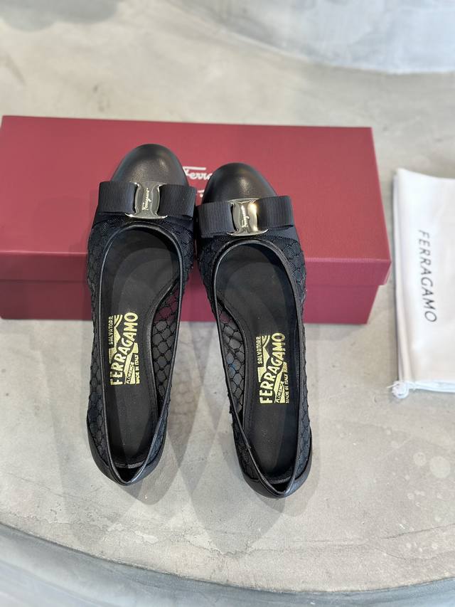 Factory Price Ferraga*O Fila*Mu Spring And Summer New Vara Bow Lace Mesh Thick H