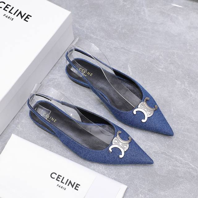 Celine Celine New Arc De Triomphe Kitten Heel Sandals For Women Metal Buckle Bac