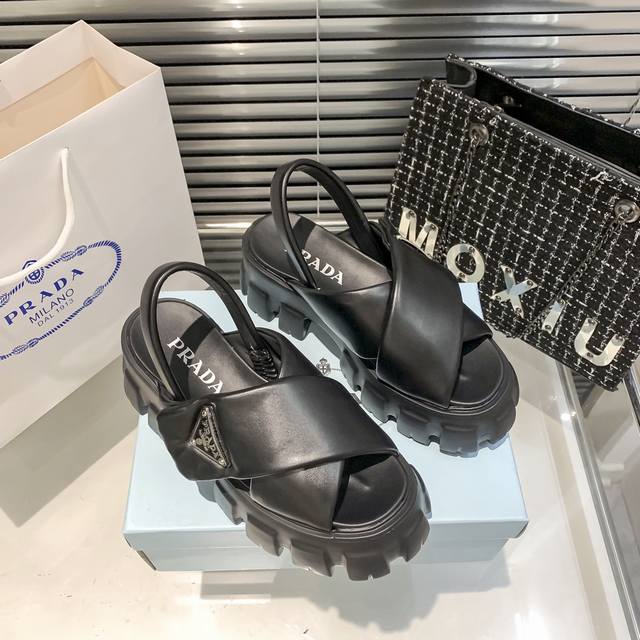 Factory: Prada Prada Spring And Summer New Cross Velcro Thick-Soled Sandals Colo