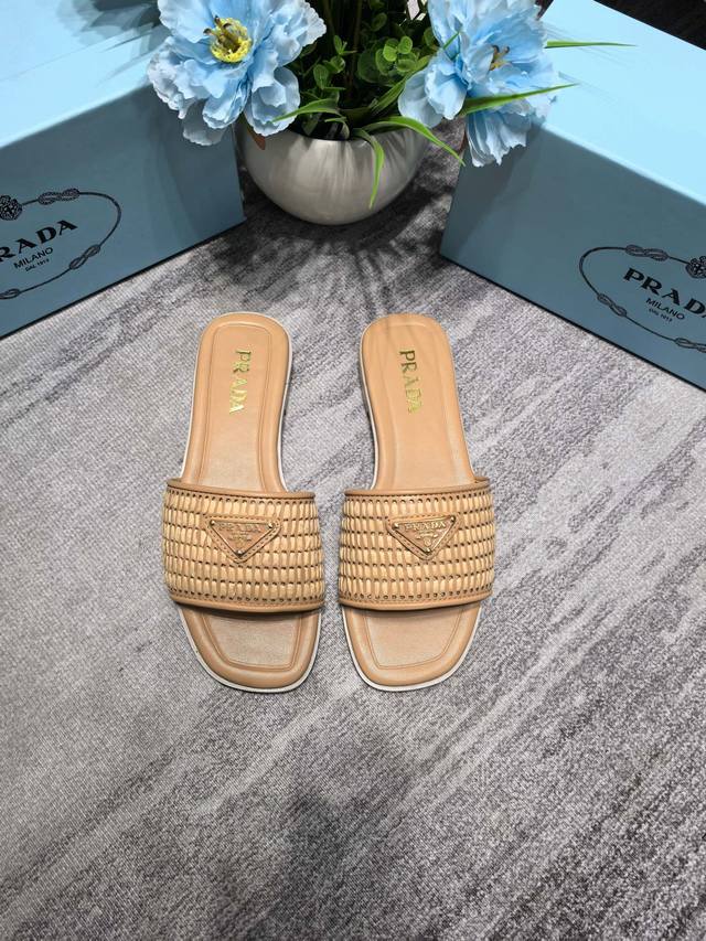 Orange Factory Price P Prada Prada Spring And Summer New Woven Flat Slippers Fli