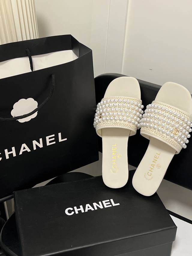 Orange Factory Price P Chanel Spring And Summer New Pearl-Decorated Flat Slipper