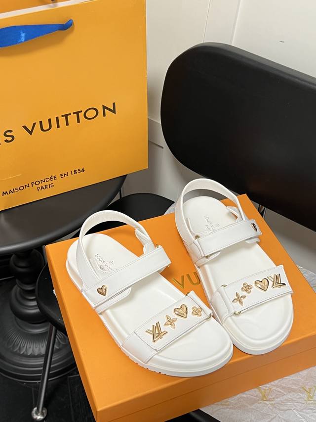 Orange Factory Price P Louis Vuitton Lv New Velcro Flat Sandals Velcro Thick-Sol