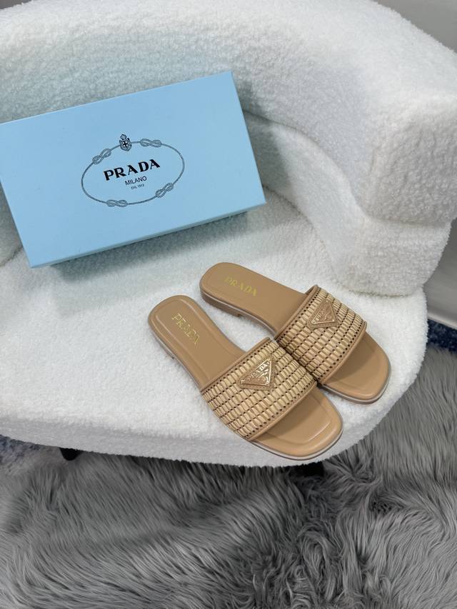 Factory: Prada Prada Spring And Summer New Braided Flat Slippers Flip Flops Beac