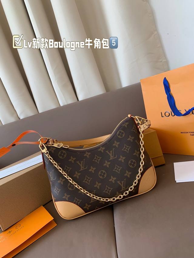 Gift Box Packaging Lv New Boulogne Croissant Bag Zipper Old Flower Leather Shoul