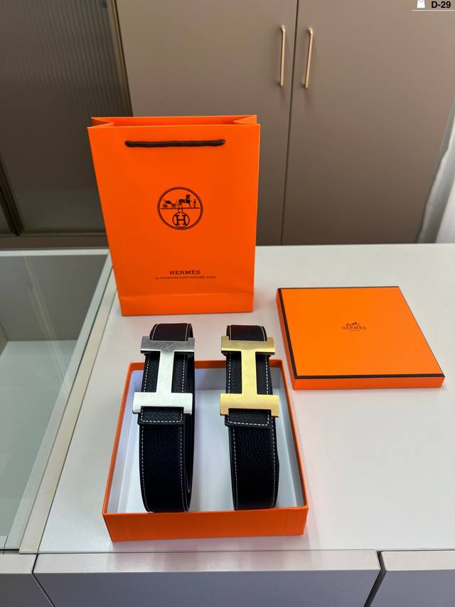 Hermes Belt Men's Leather Belt D-29 Full Set Package + Handbag