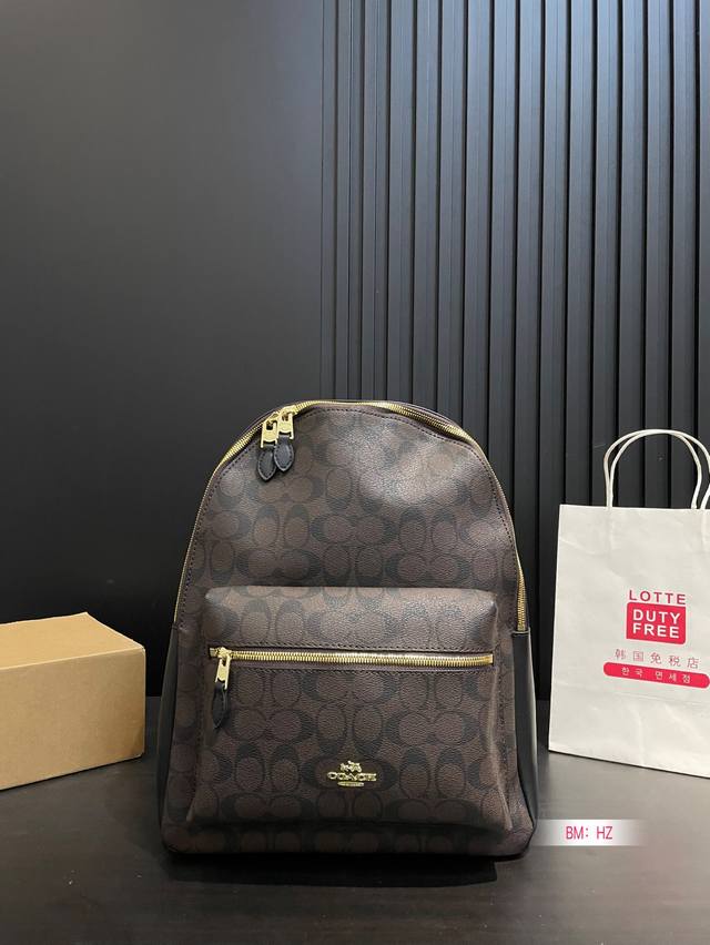 Coach West 35 Monogram Color Matching Backpack Full Leather Large Backpack For M