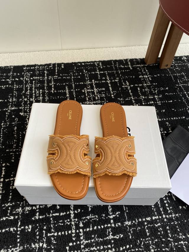 Factory: Celine Spring And Summer New Arc De Triomphe Micro Logo Flat Slippers B