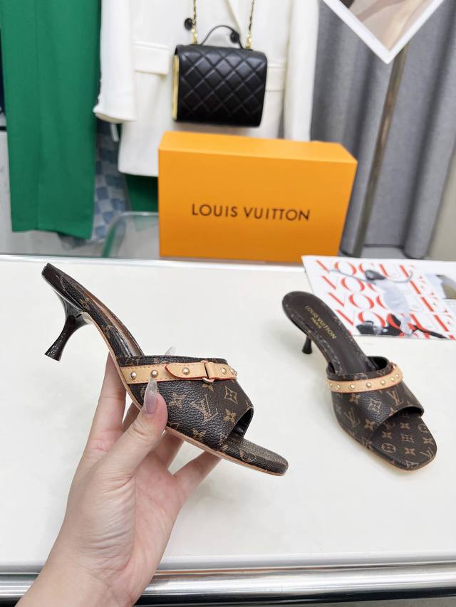 Factory: Lv New Denim Kitten Heel Slippers 2025 Summer Goddesses Must-Have Summe