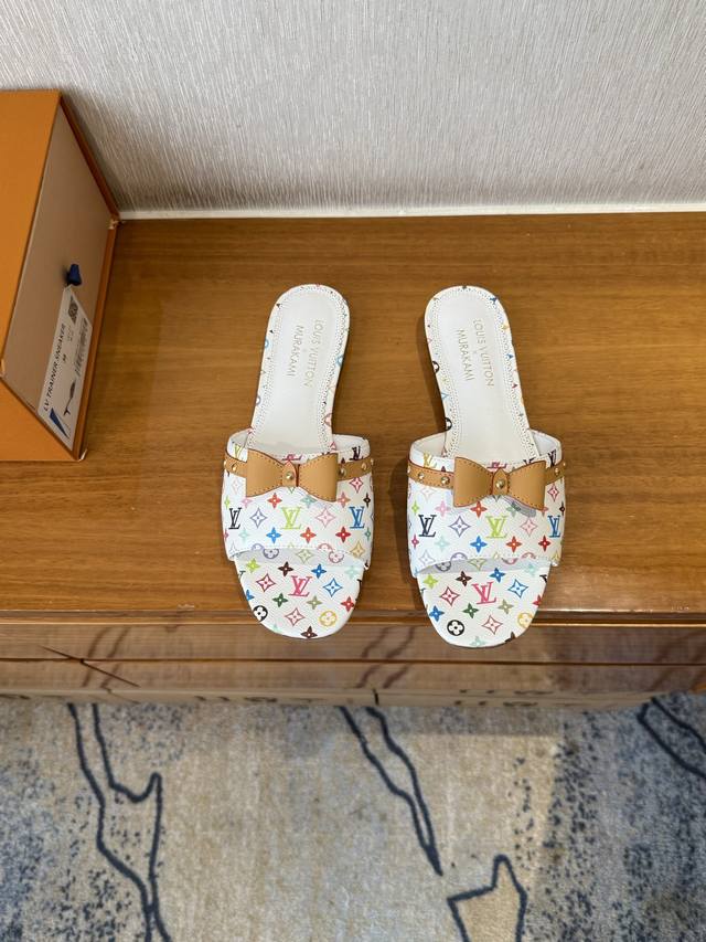 Factory: Louis Vuitton Lv Spring And Summer New White Tricolor Series Flat Slipp