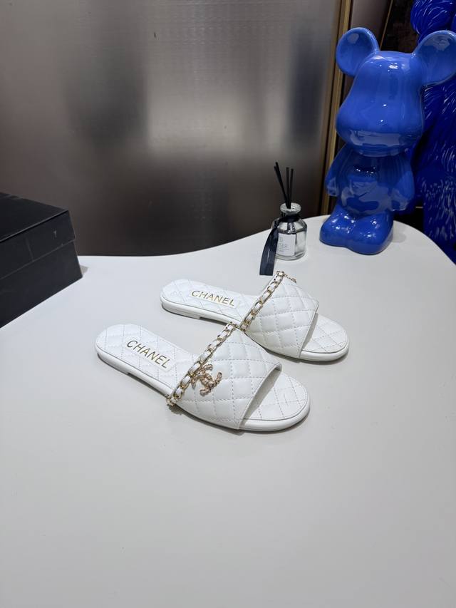 Factory: Chanel Summer New Classic Slippers Original 1:1 Mold Double C Logo Exud