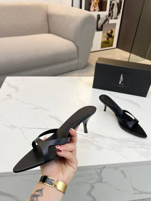 Ysl Sandals, Pointed-Toe Slippers, Top-Grain Leather Upper, Leather Lining, Genu