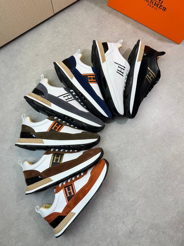 Herm S - High-Quality Casual Sneakers - Upper: Napa Calf Leather, Suede Calf Lea