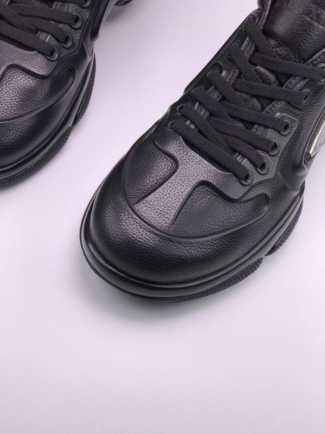 Prad* Embossed Calf Leather, Air-Cushioned Sole, High-Quality Men's Shoes, Impor