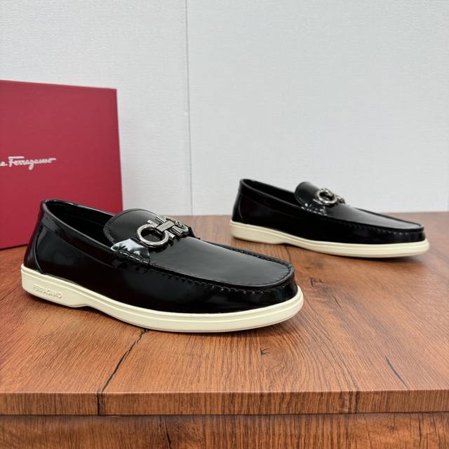 Factory P Price Ferragamo New Men's Driving Shoes, Slip-On Versatile Soft Leathe