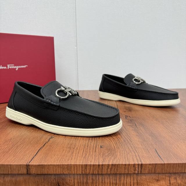 Factory P Price Ferragamo New Men's Driving Shoes, Slip-On Versatile Soft Leathe