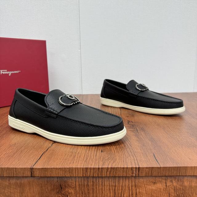 Factory Price Ferragamo New Men's Driving Shoes, Slip-On Versatile Soft Leather