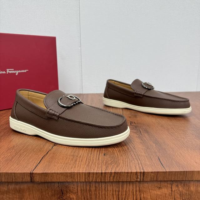 Factory Price Ferragamo New Men's Driving Shoes, Slip-On Versatile Soft Leather