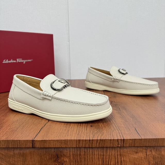 Factory Price Ferragamo New Men's Driving Shoes, Slip-On Versatile Soft Leather