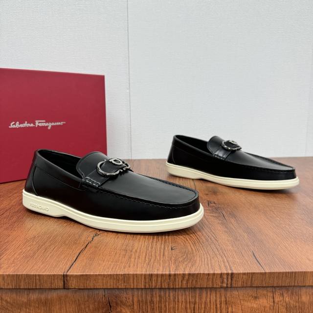 Factory Price Ferragamo New Men's Driving Shoes, One-Step Slip-On Soft Leather L