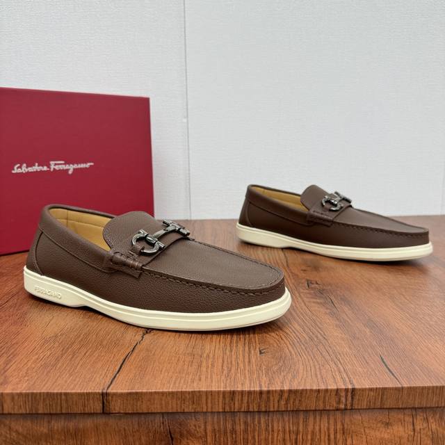 Factory Price Ferragamo New Men's Driving Shoes, Slip-On Versatile Soft Leather