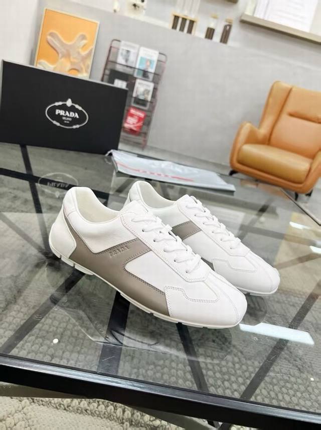 Prada New Men's Genuine Leather Sneakers, The Highest Version On The Market, Wel