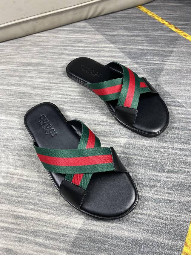 High-Volume Style Gucci Men's Casual Slippers Branded Woven Strap Men's Slippers