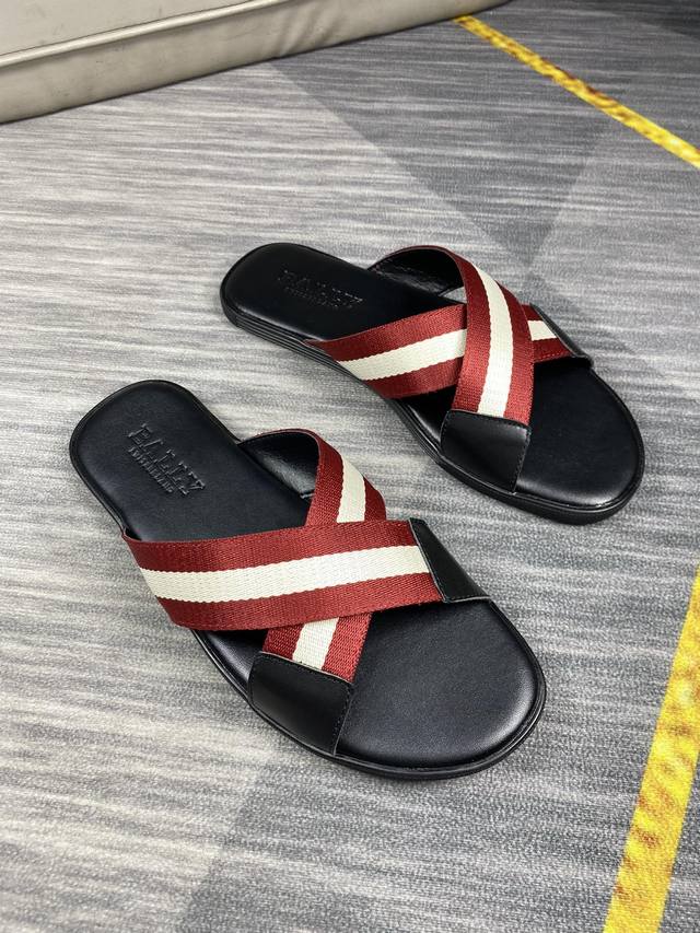 Running Style Bally Men's Casual Slippers Branded Woven Strap Men's Slippers, Ea