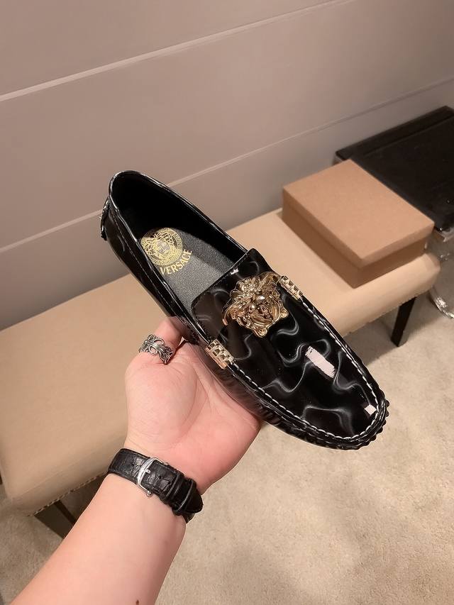 Verace Versace Official Original Men's Four-Season High-End Bean-Shaped Shoes, F