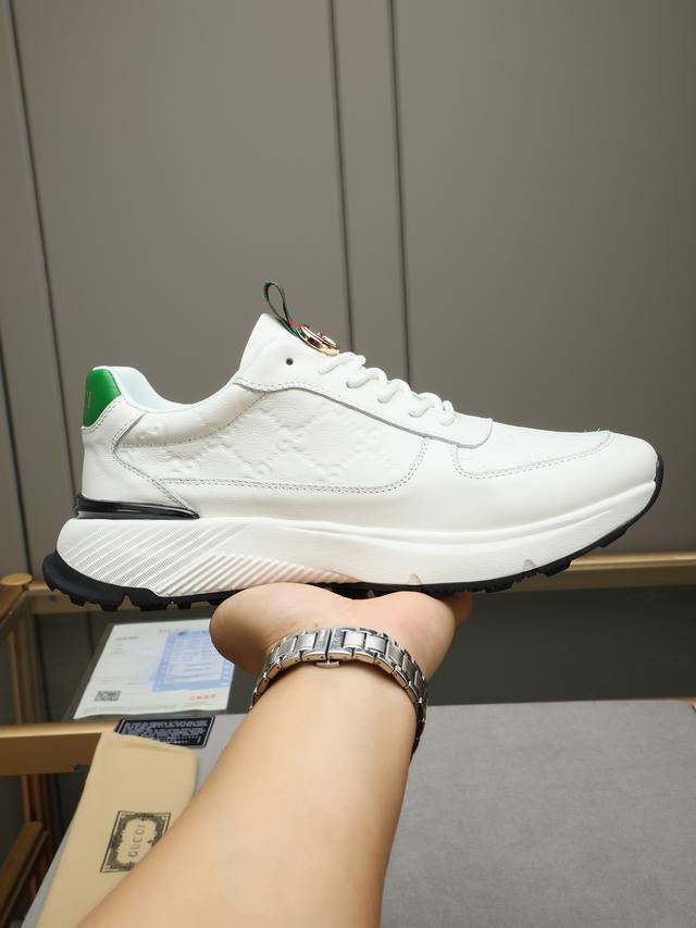 Gucci Men's Casual Sneakers, Custom-Molded Outsole, Imported Leather With Emboss