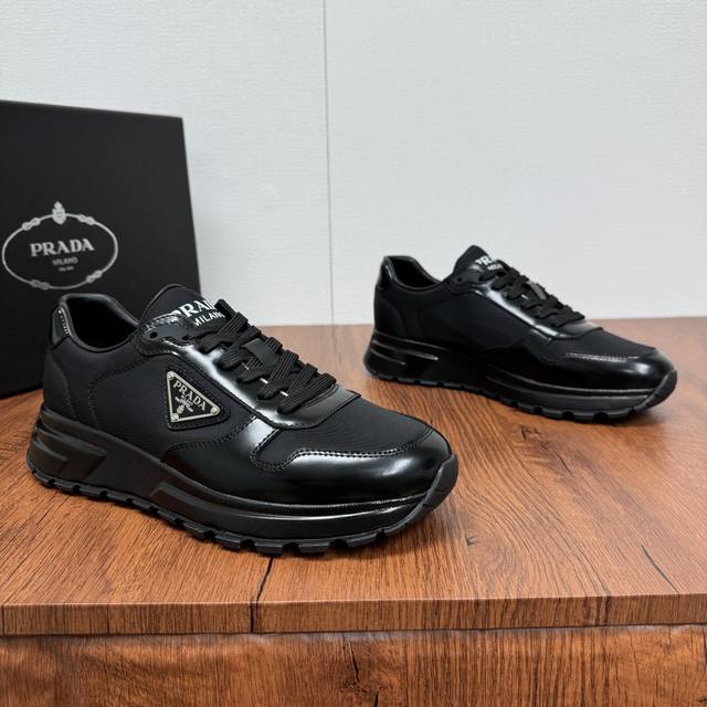 Top-Tier Version Prada Classic All-Black Patchwork Sneakers. These Sneakers Blen