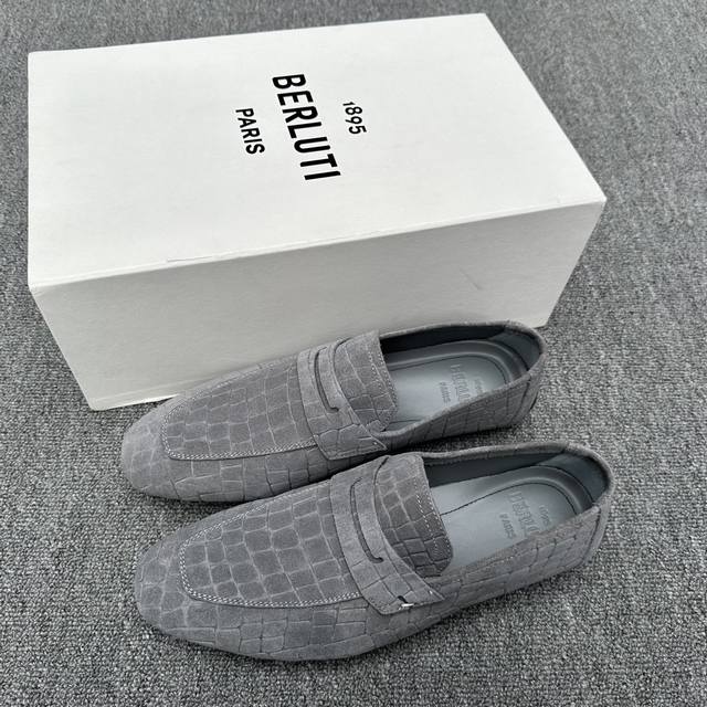 Berluti Lorenzo Drive Scritto Pattern Camoscio Ultra-Soft Deer Leather Loafers I