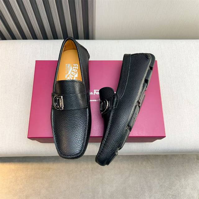 Ferragamo New High-End Quality Black Cowhide Leather Lining, Sizes 38-45 Factory