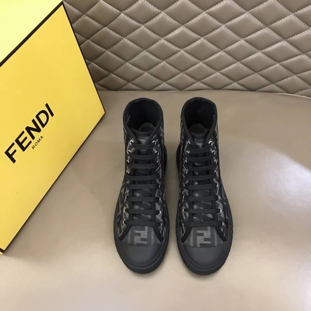 Fendi Domino Couple's High-Top Canvas Casual Sneakers, Compact And Lightweight S