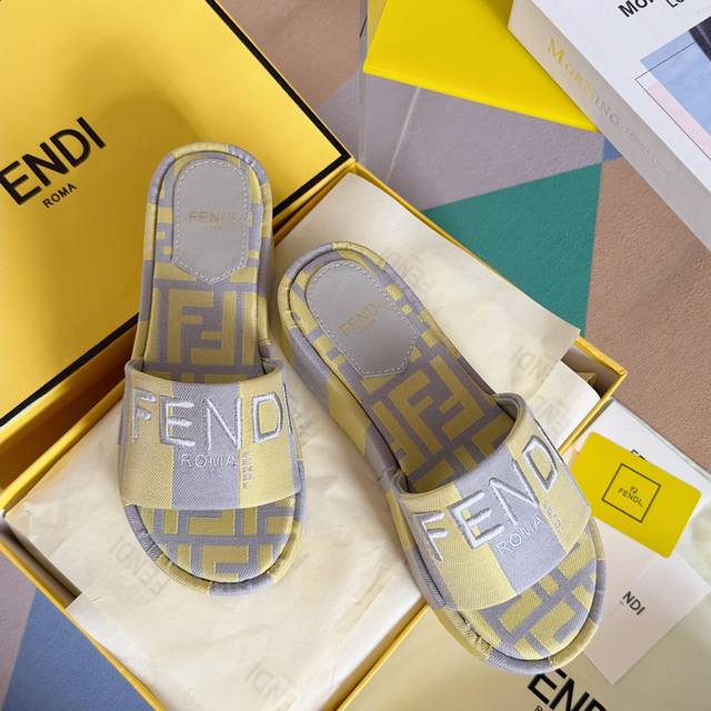 Top-Tier Version: Fabric Fendi New Sunshine Series Ff Classic Pattern, Wedge Hee